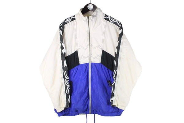 Vintage Adidas Track Jacket Women's Large white blue 90s retro full zip big logo windbreaker