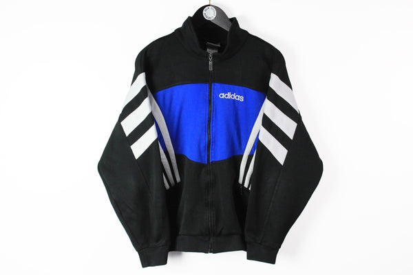 Vintage Adidas Track Jacket Small cotton black blue 90s sport track sweatshirt full zip retro classic Germany Style