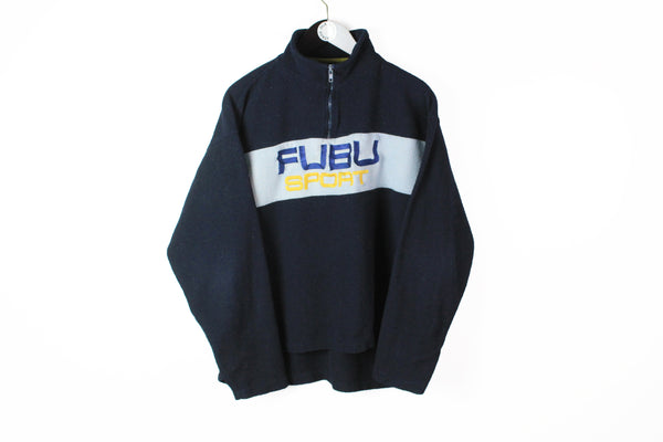 Vintage Fubu Fleece 1/4 Zip XLarge navy blue Sport collection USA style hip hop winter sweater