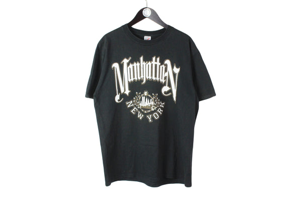 Vintage Manhattan New York T-Shirt XLarge size men's black retro tee big logo rare wear summer short sleeve USA authentic streetstyle