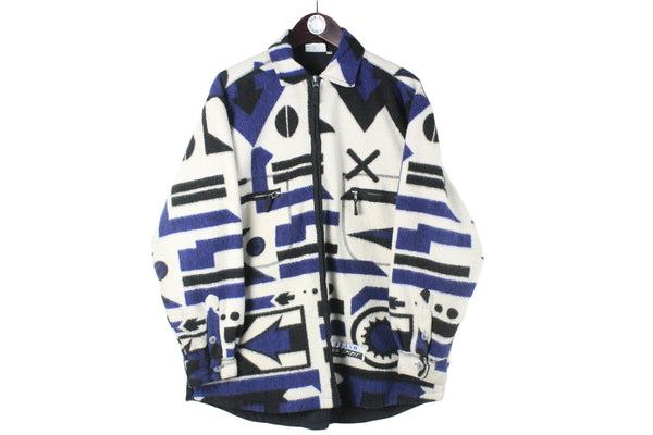 Vintage Fleece Full Zip Medium white blue 90s retro sport style sport jumper retro rare sweater