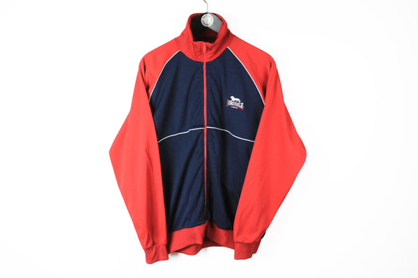Vintage Lonsdale Tracksuit Large jacket + Pants windbreaker full zip navy blue red 90's 