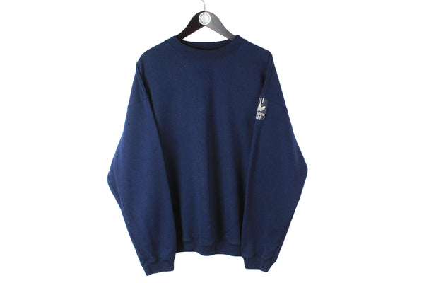 Vintage Adidas Sweatshirt XLarge size men's bavy blue pullover oversize sport jumper basic crewneck long sleeve sweat 90's retro clothing