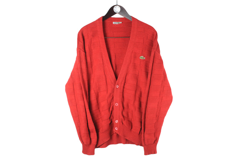 Vintage Lacoste Cardigan Large deep v-neck sweater 90s retro sport casual style made in France