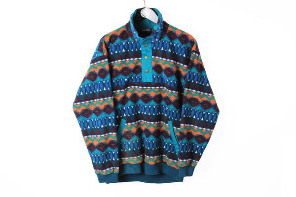 Vintage Fleece Snap Buttons Medium multicolor 90s sport style ski sweater