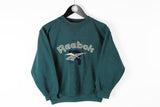 Vintage Reebok Kids Sweatshirt green big logo classic 80s UK style sport jumper