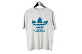 Vintage Adidas T-Shirt Small size men's gray blue summer sport tee big logo short sleeve crew neck 90's style