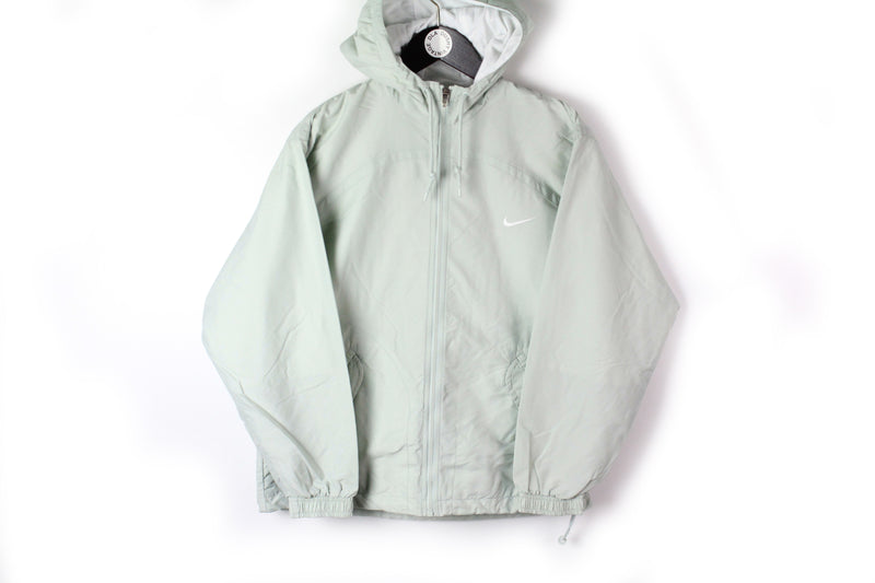 Vintage Nike Jacket XSmall green mint full zip hooded windbreaker 90s sport style