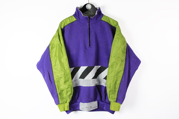 Vintage Adidas Sweatshirt 1/4 Zip Large big logo purple green 90s anorak sport