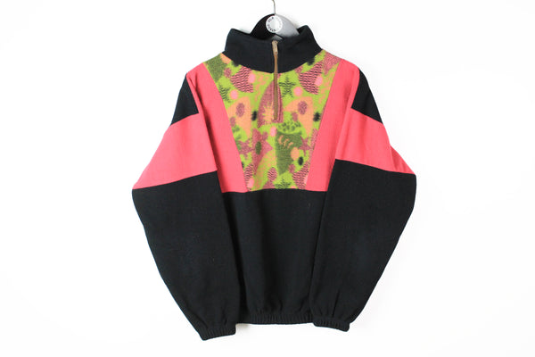 Vintage Fleece 1/4 Zip Small black pink 90s ski style sweater winter warm jumper