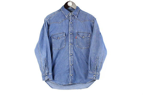 Vintage Levi's Denim Shirt Small blue classic jean style retro snap buttons 90s USA shirt
