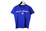 Vintage Polo Sport by Ralph Lauren T-Shirt XSmall / Small big logo 90s blue retro style 