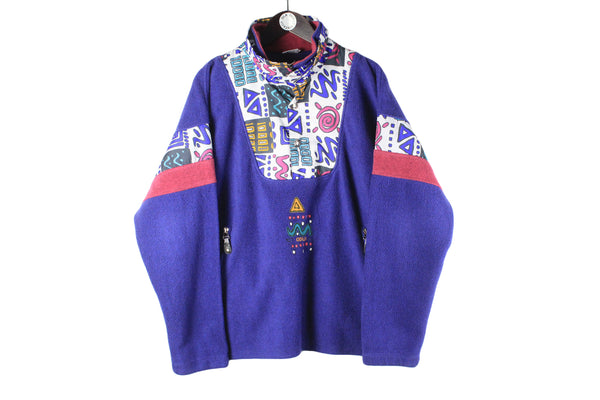 Vintage Odlo Fleece Large purple multicolor 90s retro ski style sport jumper sweater