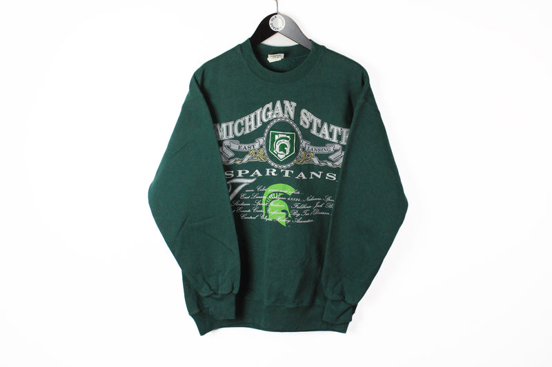Vintage Michigan State Spartans Sweatshirt Medium / Large green big logo 90s sport NFL Basketball football athletic jumper made in USA Nutmeg
