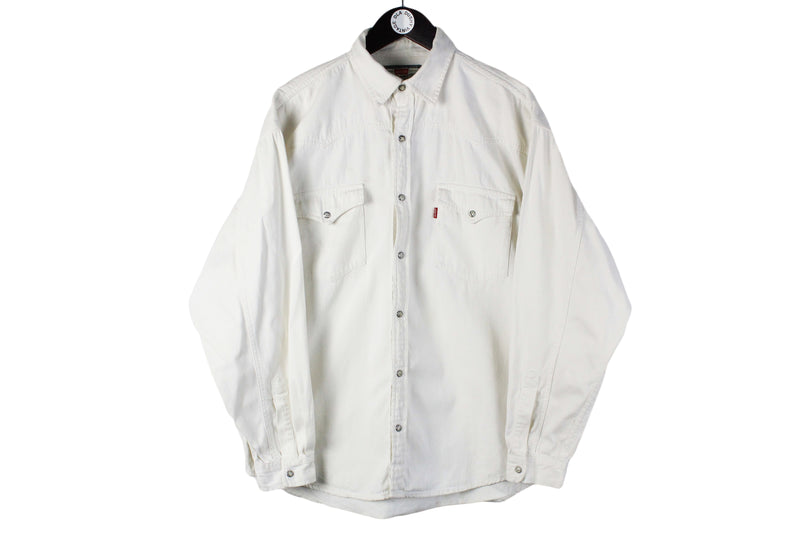 Vintage Levi's Shirt XLarge 90s white retro style snap button cotton USA shirt