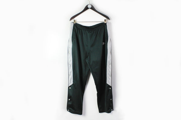Vintage Nike Track Pants Large / XLarge green white snap buttons snap trousers 90s sport