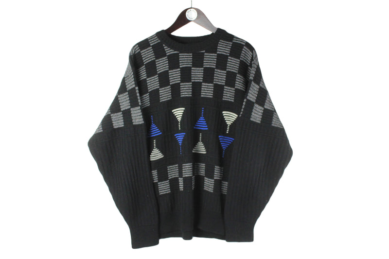 Vintage Carlo Colucci Sweater Large black crewneck 90s retro Germany brand pullover