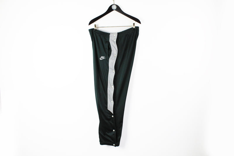 Vintage Nike Team Fit Dry Black Track Pants Ankle Snaps Womens XL Drawstring