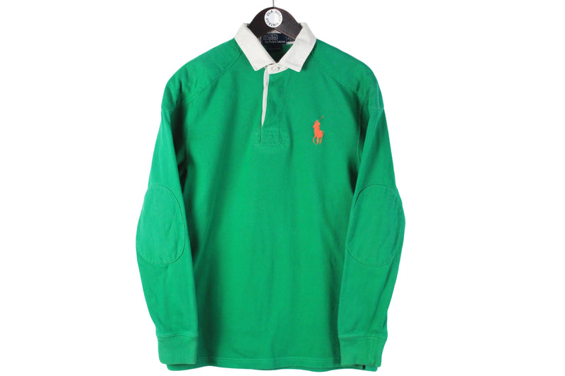 Vintage Polo by Ralph Lauren Rugby Shirt Medium green cotton retro 90s long sleeve t-shirt