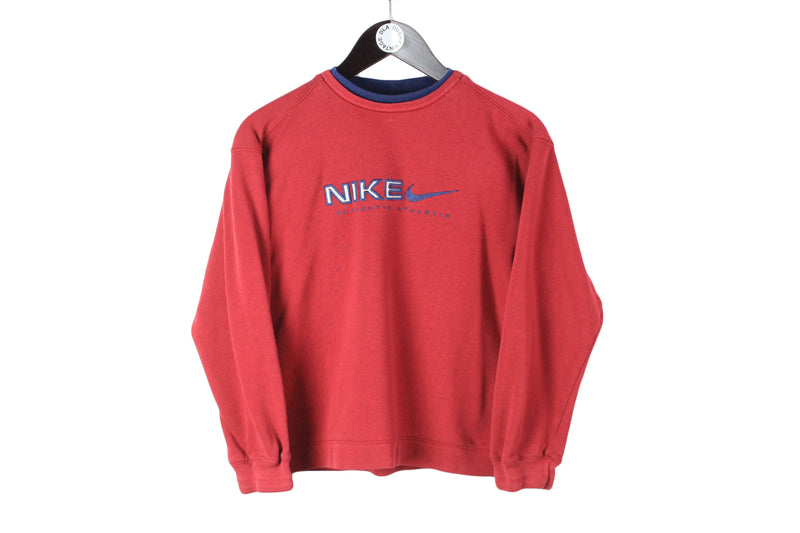 Vintage Nike Sweatshirt Kids size red bright front logo swoosh brand sport 90's clothing authentic athletic young pullover
