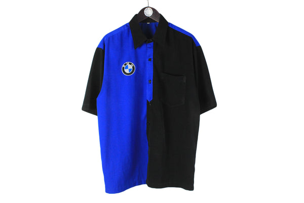 Vintage BMW Shirt XLarge small logo blue black 90s retro style racing tee