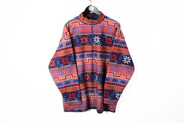Vintage Fleece 1/4 Zip Medium / Large abstract pattern 90s sport style multicolor sweater