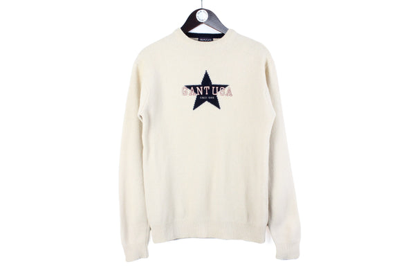 Vintage Gant USA Sweater Small white 90s retro Star big logo retro classic pullover jumper