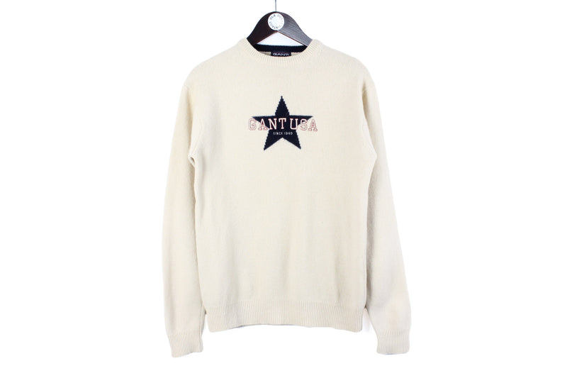 Vintage Gant USA Sweater Small white 90s retro Star big logo retro classic pullover jumper