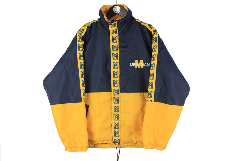 Vintage Michigan Wolverines Jacket Medium blue yellow big logo 90's Basketball Football College University windbreaker