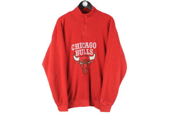 Vintage Chicago Bulls Starter Sweatshirt 1/4 Zip Large red basketball 90s USA NBA big logo jumper