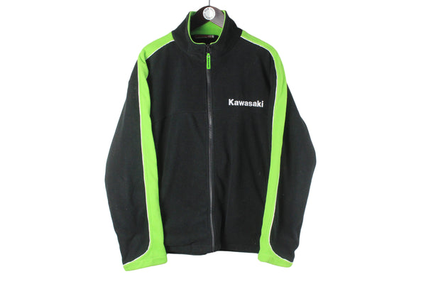 Vintage Kawasaki Fleece Full Zip Large moto GP 90s full zip racing sport style big logo sweater 00s