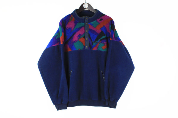 Vintage Tenson Polartec Fleece XLarge blue multicolor 90s retro sweater winter ski outdoor jumper