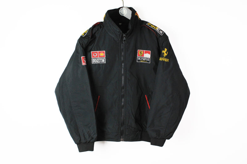 Vintage Ferrari Jacket Small black full zip Olympus Bridgestone Vodafon FedEx Formula 1 Michael Schumacher racing jacket