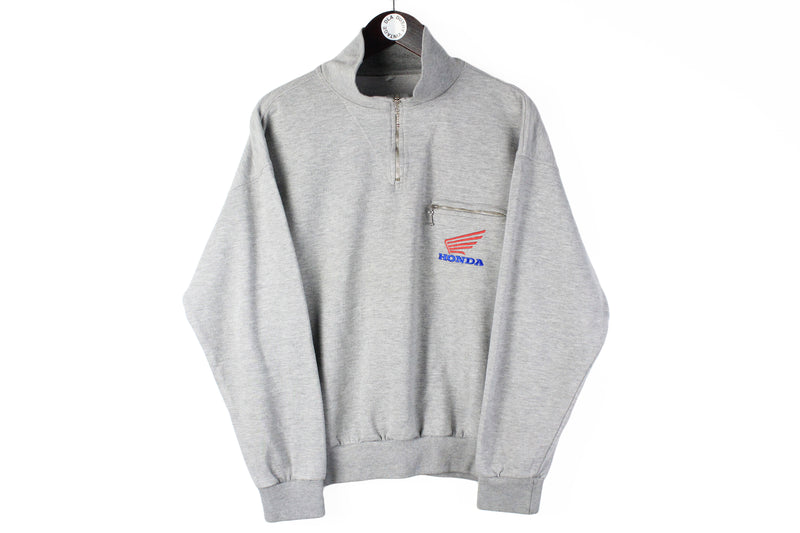 Vintage Honda Sweatshirt 1/4 Zip Small gray small logo 90s racing retro style jumper