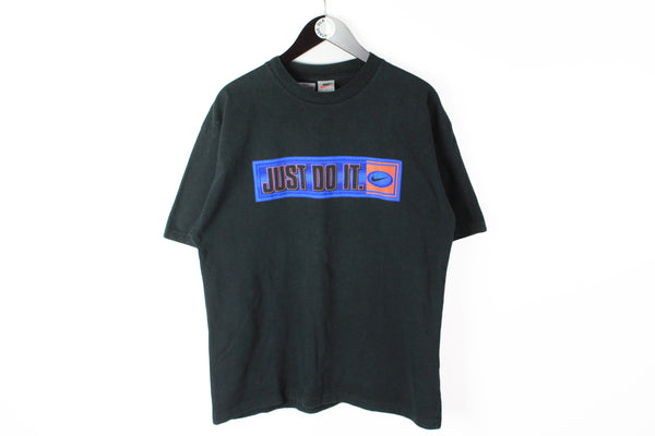 Vintage Nike T-Shirt Large Just do It big logo swoosh black crew neck cotton 90's tee