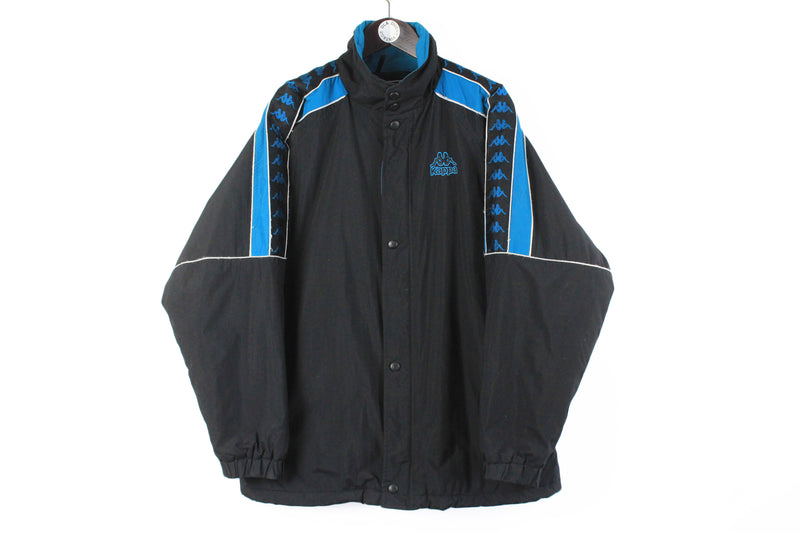 Vintage Kappa Jacket Large sleeve logo black blue 90s retro Italian sport classic windbreaker