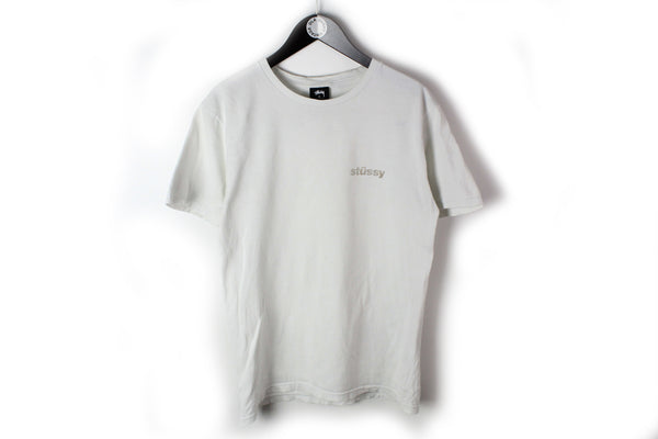 Stussy T-Shirt Medium white big logo 90's crew cotton tee