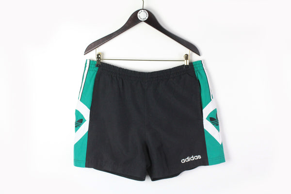 Vintage Adidas Shorts XLarge black green 90s big logo shorts