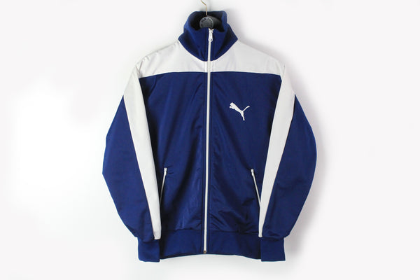 Vintage Puma Track Jacket Small navy blue white 90s sport light wear jacket