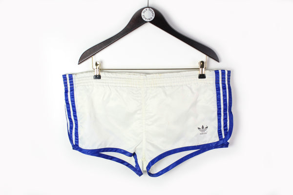 Vintage Adidas Shorts Large / XLarge white blue 90s made in West Germany polyester 