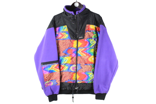 Vintage Fleece Full Zip Large multicolor abstract pattern sport style ski 90s winter sweater jacket outdoor