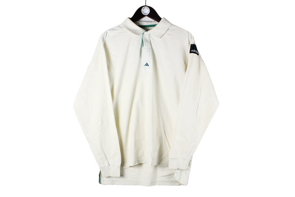 Vintage Adidas Equipment Long Sleeve Polo T-Shirt Medium white collared 90s retro sport style sweatshirt