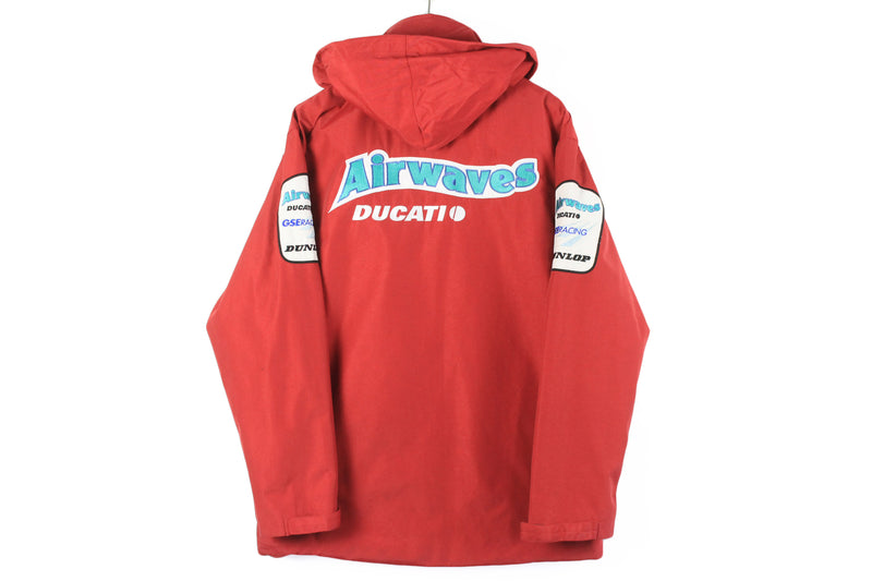 Vintage Ducati Jacket Large Airwaves 90s retro 00s racing moto sport rally Grand Prix Formula 1 F1 GP hooded jacket