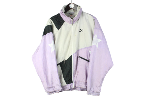 Vintage Puma Tracksuit Medium white purple 90s retro sport suit jacket and pants athletic streetwear