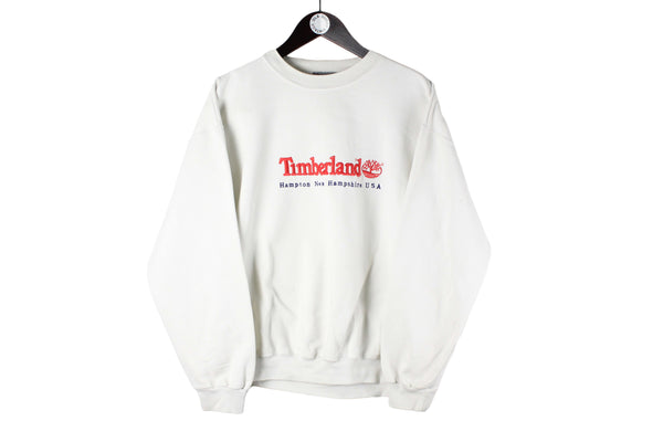 Vintage Timberland Sweatshirt Medium gray white big logo 90s embroidery sport style crewneck jumper