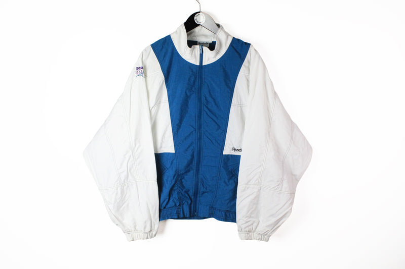 Vintage Reebok Track Jacket tennis windbreaker white blue 90's style 