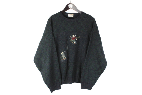 Vintage Gabicci Sweater XLarge retro human pattern made in England Golf jumper 90s 80s pullover