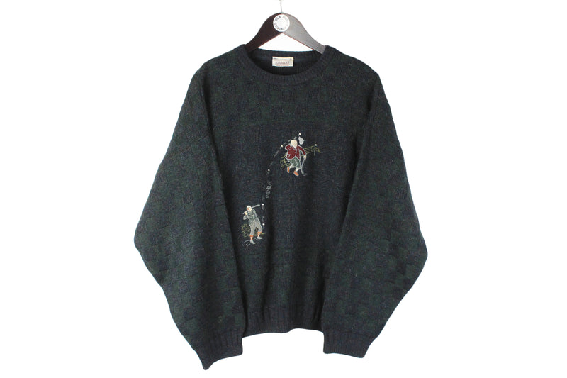 Vintage Gabicci Sweater XLarge retro human pattern made in England Golf jumper 90s 80s pullover