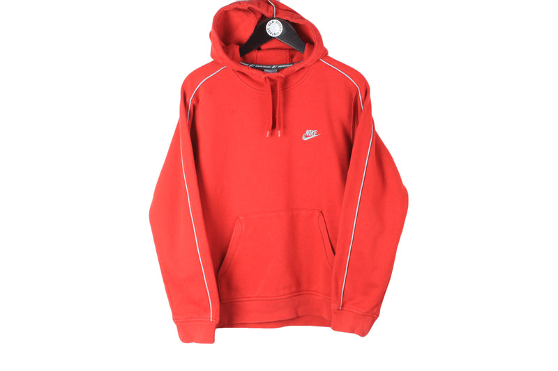 Vintage Nike Hoodie Small size men's red bright sweatshirt hooded wear retro style authentic athletic brand swoosh logo pullover