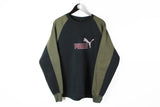 Vintage Puma Sweatshirt Large / XLarge black green 90's style crewneck big logo jumper